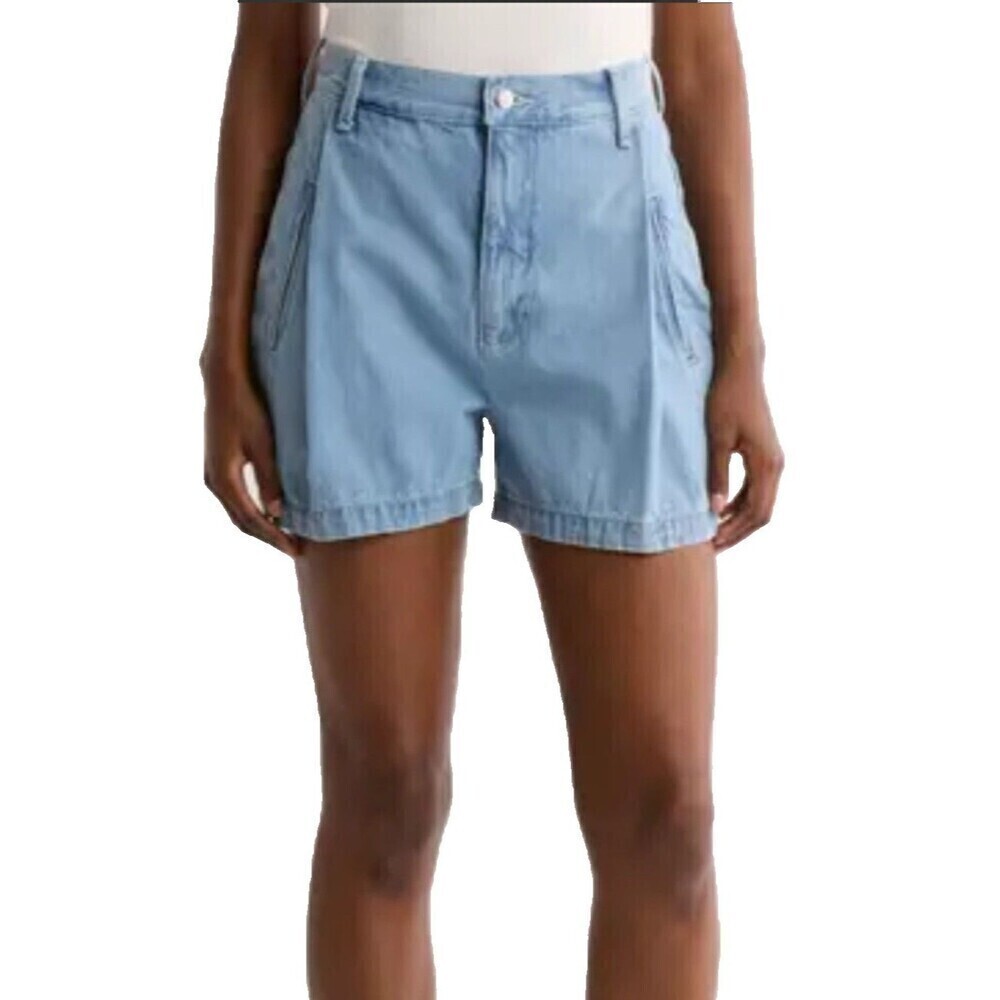 Etica Anthropologie Women Sz 30 High Waist Max Pleated Shorts Ethereal Blue Jean